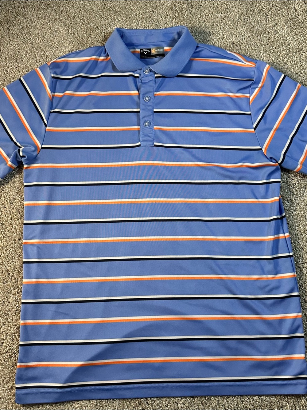 Callaway Light Blue Polo with Orange and Navy Stripes
